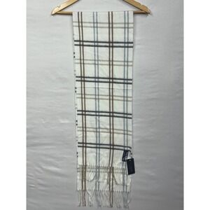Steve Madden Plaid Scarf Ivory Brown Blue Black Acrylic Made in Italy